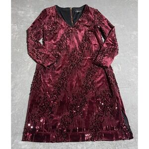 Alexia Admor Dress Womens 8 Wine Red Velvet Sequin Long Sleeve V Neck
